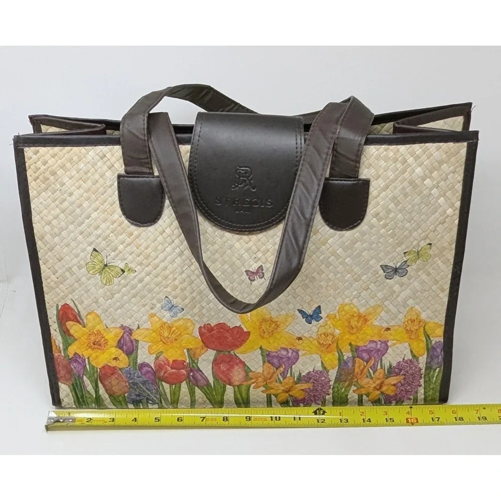 St. Regis Bali Large Lightweight Beach Tote Handwoven Straw Resort Bag Flowers